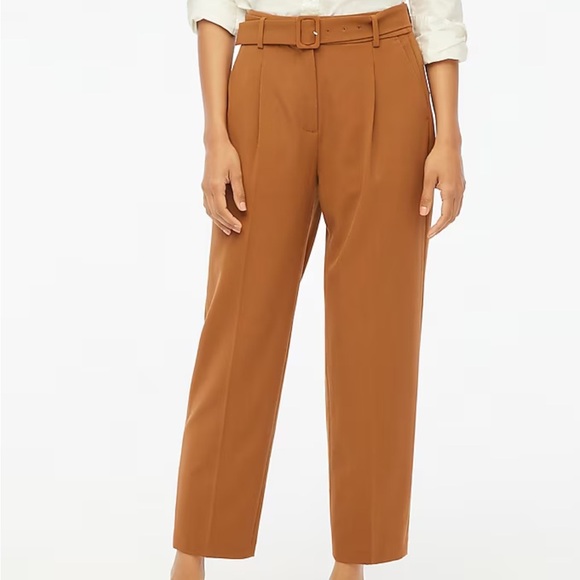 J Crew trouser pant belted straight leg Vintage Brandy Brown Orange Sz8 Tall NEW - Picture 1 of 12